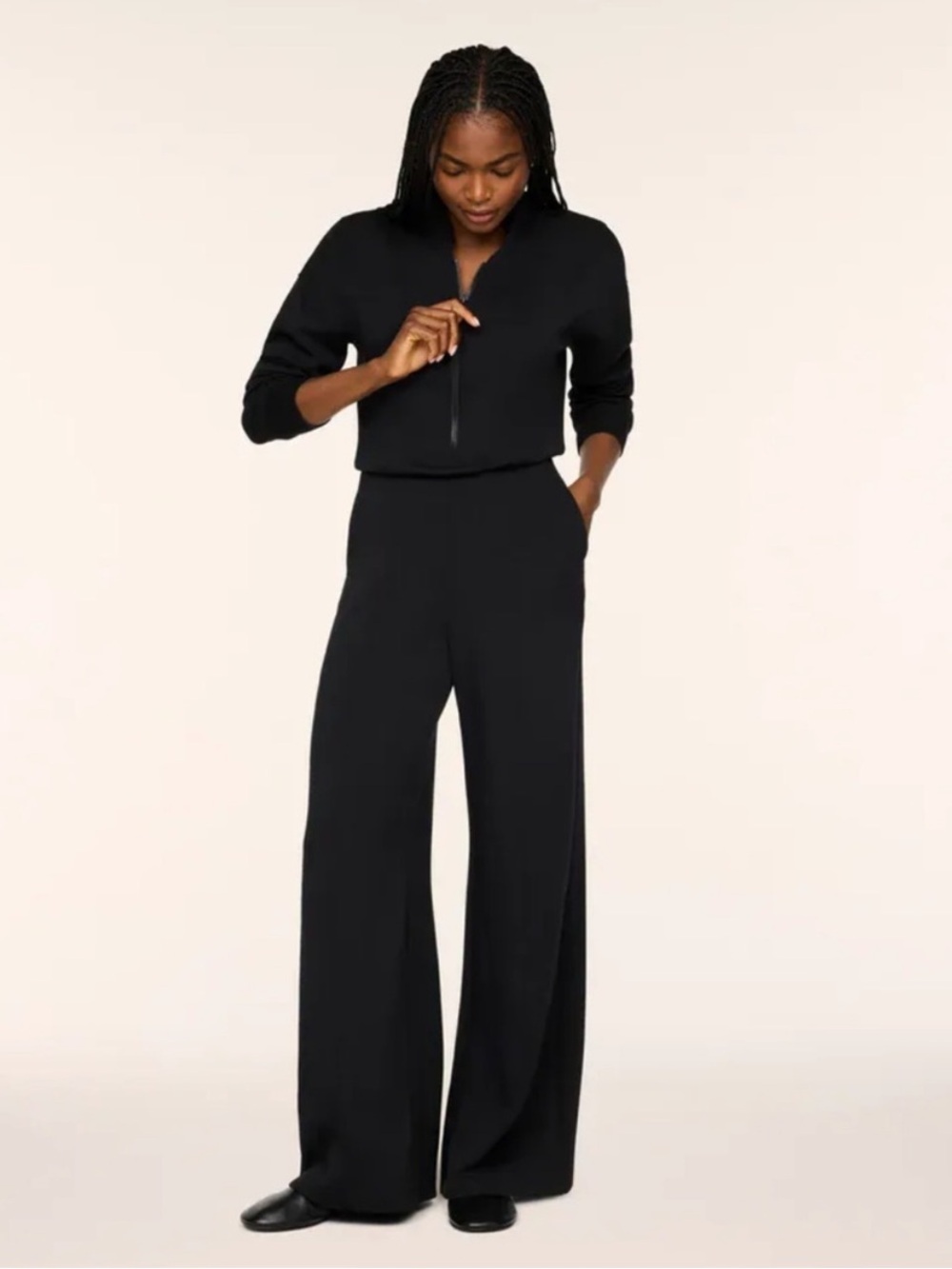 Spanx AirEssentials Black Wide Leg Jumpsuit Women’s Large Petite